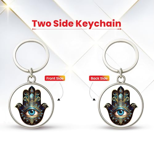 Image of MG | Protective Evil Eye /Spiritual Symbols /Om /Motivational Keychains | Double-Sided Metal Key Ring | Good Luck and devine Charm for Car, Bike, Home & Office