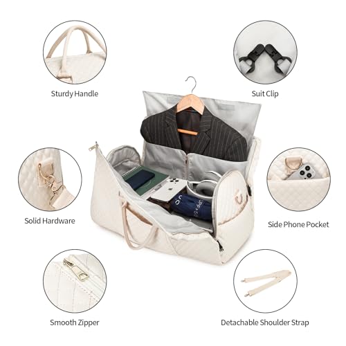 Image of Convertible Carry on Garment Bag for Women,Leather Garment Bags for Travel with Shoe Pouch 2 in 1 Hanging Suitcase Suit Bag for Women Travel Bags for Women Duffle Bag Garment Bag Gifts, A4-Beige-2pcs