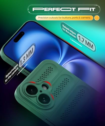 Image of WOW IMAGINE Ultimate Silicone Back Cover Case for iPhone 16 | Heat Dissipation Thin Soft TPU | 360 Camera Protection | Breathable Cooling Holes - Forest Green