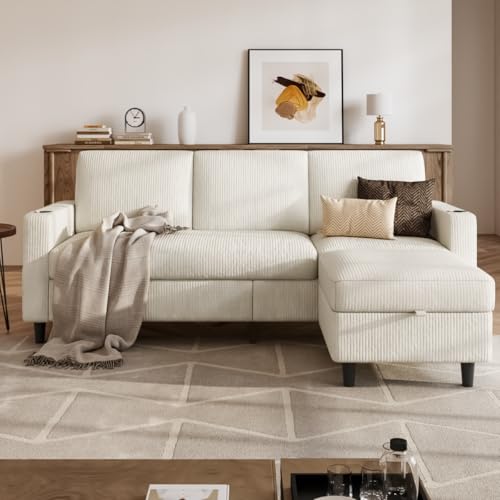 POYISOU Convertible Sectional Couches for Living Room, 3 Seats L Shaped Sofa with Storage Ottoman...