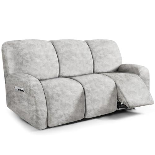 Image of molasofa Recliner Sofa Covers - Leather Like Recliner Sofa 3 Seater Recliner Couch Covers for 3 Cushion Couch 8 Pieces Washable Stretch Reclining Sofa Slipcovers (Beige)