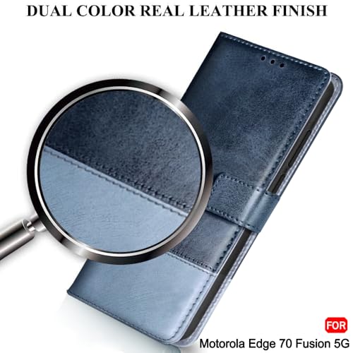 Image of TheGiftKart Flip Back Cover Case for Motorola Moto Edge 70 Fusion 5G | Dual-Color Leather Finish | Inbuilt Stand & Pockets | Wallet Style Flip Back Cover Case (Faux Leather, Blue & Sky)