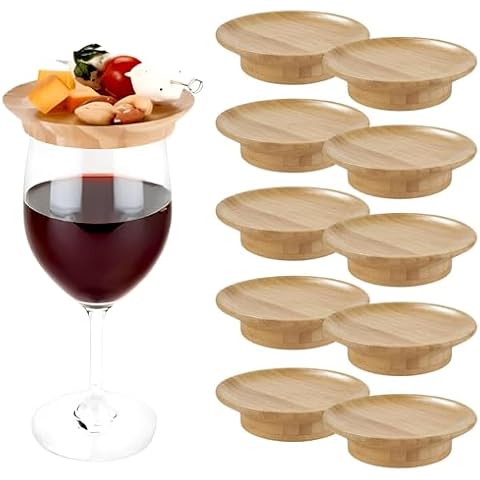 CHELIZIHI 10Pcs Bamboo Wine Glass Charcuterie Topper, 2024 New Wine Glass Topper, Wine Glass Charcuterie Board Topper for Family Gatherings, Restaurants, Bars (10Pcs) Cover