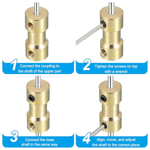 PATIKIL Wellenkupplung 3.17mm Zu 3.17mm 4 Stück Messing Motor Wellenkupplung Verlängerungsverbinder Starre Hülsen Adapter Übertragungskupplung Mit M3 Schrauben Für RC Auto Flugzeug