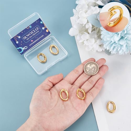 SUNNYCLUE 1 Box 6Pcs Real 18k Gold Plated Spring Oval Rings Connector Brass Oval Key Ring Carabiner Clip Snap Egg shape Keyring Buckle for Keychains Bags Purses jewellery Making Supplies DIY Crafts - Image 3