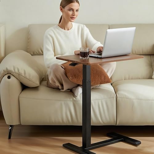 BLBPZL Overbed Table - Adjustable Wheels Standing Desk Side Table, Hospital Tray Table, Laptop Bed Desk, Walnut Brown 27.6" W X 15.7" D — view 2