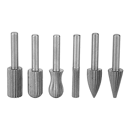 6pcs Tungsten Carburo Rotary Burr Incisione in metallo Bit gambo 6 mm per file in legno, alta efficienza, durata di lunga durata
