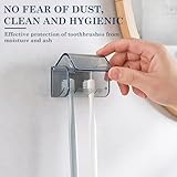 Ziyonix 2 Pack Toothbrush Holders Electric Toothbrush Holder Wall Mounted No Drilling 2 Slots Toothbrush Storage Organizer Self Adhesive Toothbrush Hanger Rack with Cover for Family Bathroom (Gray) - Image 4