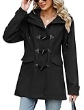 Yuson Girl Veste Femme mi Saison Léger Blouson à Capuche Manteau en Coton Décontractée Veste de Printemps Manteau en Corne Coupe Vent D'extérieur Parka avec Cordon de Serrage(Noir, M)