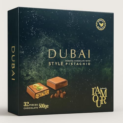 Dubai Kadayif Chocolate with Style Pistachio, 500g – Premium Turkish Dessert with Rich Chocolate Coating, Crunchy Kadayif Layers, and Pistachio Topping, Perfect for Gifting or Sharing