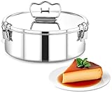 EasyShopForEveryone Stainless Steel Round Cake Pan, Steamer Insert Pan, Flan Mold with Lid Handle, Pot in Pot Cooking 2.6-Qt Pan, 8.6 x 3.5 Inches, Bakeware, Lasagna, Compatible with 8Qt Instant Pot