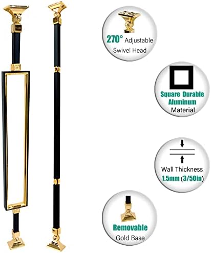 Modern Black Gold Metal Balusters for Stairway, 5 Pack Square Railing Kit with Flat Brackets & Face Mount, Stylish Deck Guardrail, Durable Upright Design