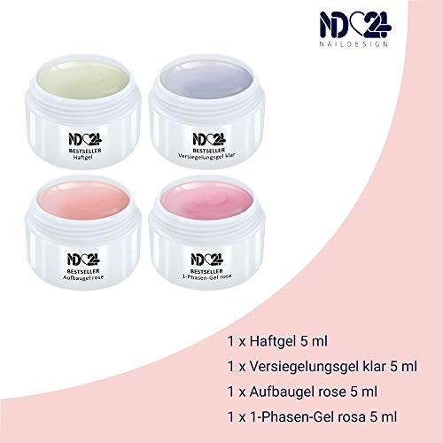 Gel Set - 1-Phasen-Gel Rosa + Haftgel + Aufbaugel Rosa + Finish Gel - Made in Germany (4 x 5ml) – Bild 3