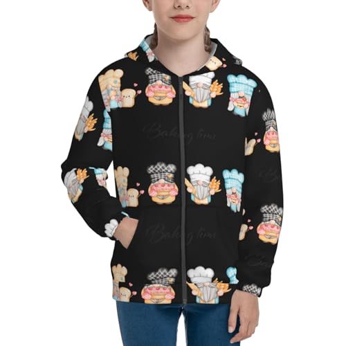 Little Chef Gnome Kid Hoodies Boys Zip Up Sweatshirts Girls Pullover with Pocket3