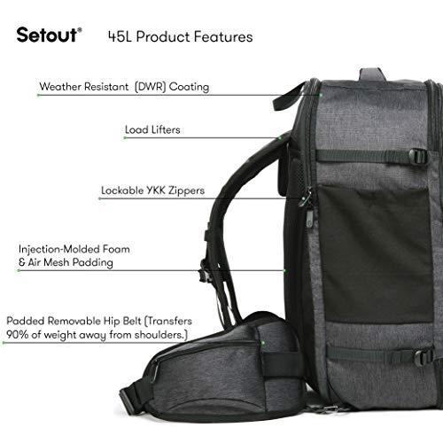 Tortuga Men's Setout 45L - Max-Size Carry On Travel Backpack (Heather Grey)