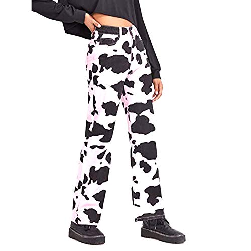 Women Cow Print Jeans High Waisted Straight Leg Denim Pants Cargo Trousers with Pockets Western Cowgirl Outfit3