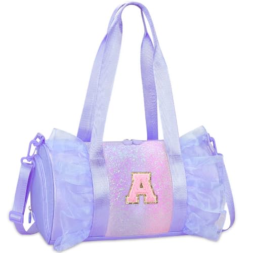 Personalized Monogram Dance Bag for Girls - 3-6 Years Kids Lightweight Water Resistant Oxford Backpack for Ballet Cheerleading Sleepovers Gymnastics Purple A
