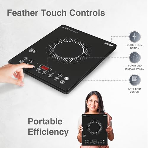 Image of Milton Elio Elite 21.0 Slim Portable Induction Cooktop | Child Lock, LED Display Panel, 5KV Surge Protection, Timer & Preset Menu Functions, Fast Cooking |2100 W Slim Feather Touch | 3-Year Warranty