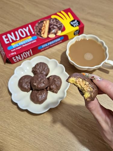 Feel FIT ENJOY! Choco & Peanut, Protein Kekse mit Erdnuss Creme und Erdnüssen in Milchschokolade ohne Zuckerzusatz, Low-Carb & Keto-freundlich Süßigkeiten, Kekse für Diabetiker, Protein Snacks, 96 g