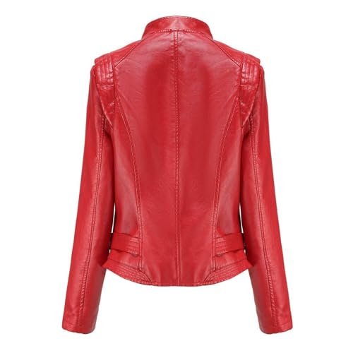 Women Faux Leather Jacket Zip Up Lapel Motorcycle Short PU Moto Biker Coat Fitted Slim Fashion Racer Cropped Jackets3