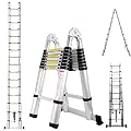 Telescopic A-Frame Extension Ladder 16.5ft Folding Aluminum Steps with Safety Locking Mechanism Support Bar Heavy Duty 330lb Load Capacity