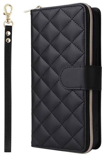 Galaxy S25 Edge 用 ケース 手帳型 レディース PUレザーカバー 財布型 カード収納 スタンド機能 リストストラップ付き - ブラック