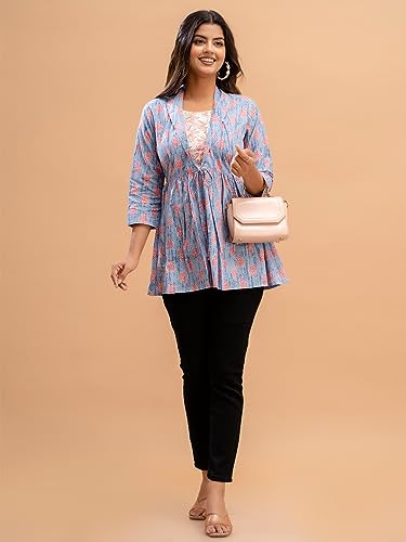 Image of feranoid Women's Cotton Floral Printed Short Kurti Tunic Top