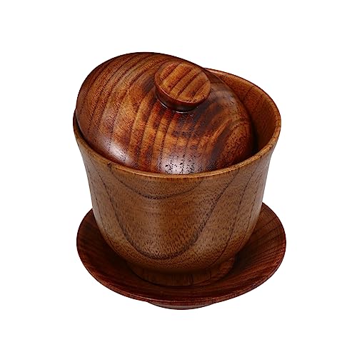 NAMOARLY 1 Set Cup Drinking Glasses with Lids Espresso Mugs Vintage Water Glasses Coffee Mugs with Lid Coffee Mug with Lid Retro Drinking Glasses Tea Mug Retro Tea Bowl Brown Wooden