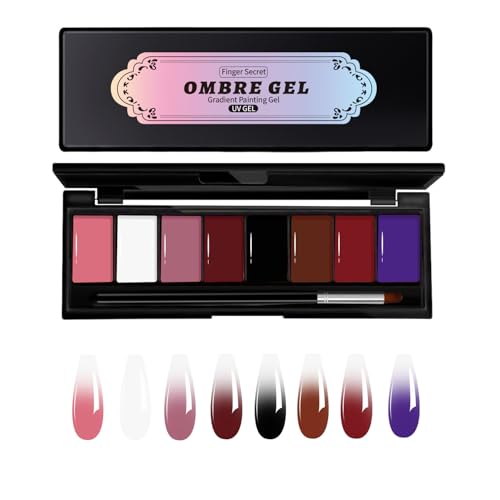 Finger Secret 8 Colors Ombre Gel Pat Nail Polish Set,Ombre Pigment for Nails,Gradient Painting Gel with 50Pcs Nail Sponges for 3D Gels Nail Art can be Painted in Salon or Home Use