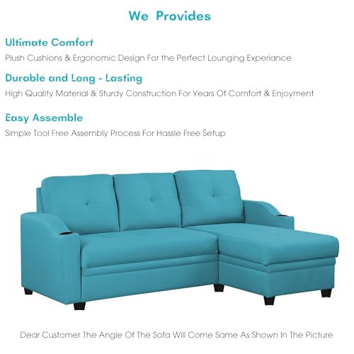 Image of Casaliving Ravonna RHS 4 Seater L Shape Corner Sofa Cum Bed for Living Room (Turquise Fabric) Premium Fabric Sofa