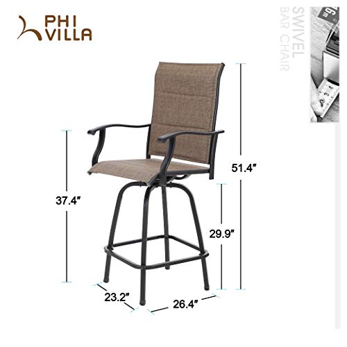 Phi Villa Outdoor Swivel Bar Stool Set Of 2 Patio Bar Chair Padded Textilene For Bistro Lawn All Weather Furniture Set, Brown #TOP5
