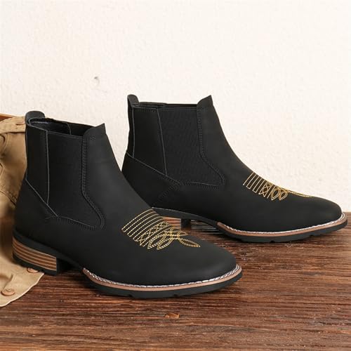 Men's Fashion Chelsea Boots Casual Business Chunky Heel Boots Non-slip Comfortable Square Toe Ankle Boots Dress Boots Embroidered Western Cowboy Boots For Men3