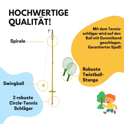 BEST SPORTING Twistball-Set I Circletennis für den Garten I 2 Circle-Tennis Schläger & 1 Swingball I Ball mit Schnur mit Schläger I Gartenspiele für Kinder & Erwachsene I Pulverbeschichtet