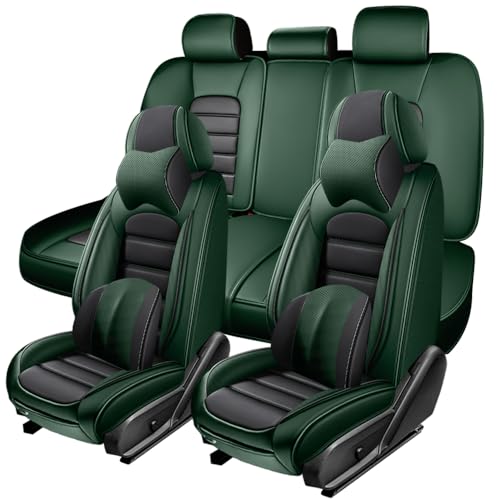 Image of 5 Seat Covers for Hyundai Santa Fe XL 2001-2024,Premium Nappa Leather Car Seat Covers Car Seat Cushions,Waterproof Soft Seat Covers for Cars,Interior Accessories with Airbag(Luxury-Black&Green)