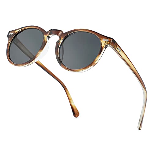 Image of Gleyemor Vintage Polarized Sunglasses for Men Round Sunglasses UV400 Protection Retro Hand-crafted Acetate Frame