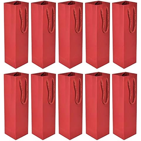 Colexy 10 Pieces Bottle Wine Bag Kraft Paper Single Bottle Gift Bags with Handle Single Wine Bottle Carrier Bags with Handle Premium Sturdy Reusable Wine Champagne Gift Bag for Birthday Party(Red) Cover