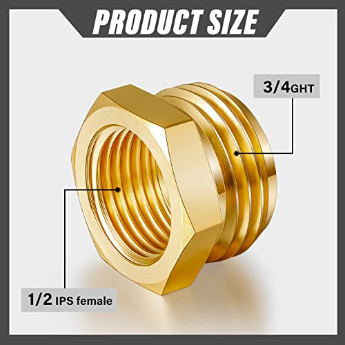 G1/2 Female To Ght 3/4 Male Hose Adapter Brass Threaded Pipe Fitting Hose Connector Hose Coupler Water Hose Adapter Garden Hose Swivel (2 Pieces) #TOP1