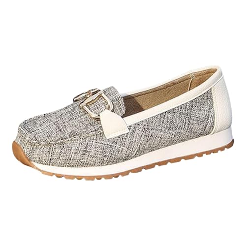 Loafers skor för kvinnor, loafers och mockasiner, damer vardag slip-on ortopediskt läder kil loafer komfort låg topp lädersko lätt plattform rund tå affärssko, E beige, 6.5 UK Wide