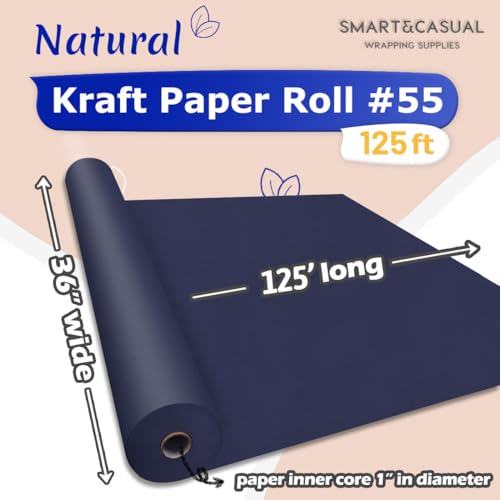 Image of SMART&CASUAL 36 inch x 1,500 inch (125') Navy Blue Kraft Craft Paper Roll for Gift Wrapping Bulletin Board Bouquet Flower Art Packing Parcel Table Covering 80GSM 55LB (Navy Blue, 36 inch x 125')