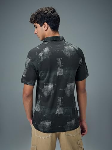 Image of TECHNOSPORT Men's Slim Fit All Over Print Polo Neck T-Shirt with Technocool+, UPF50+ for Regular Use