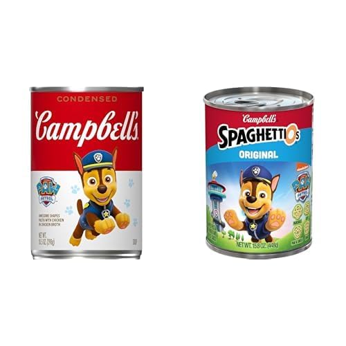 Bundle of Campbell's Kids Soup, PAW Patrol, Puppy-shaped pasta in chicken soup, 10.5 Ounce Can + SpaghettiOs Original Canned Pasta With Paw Patrol Shapes, 15.8 oz Can image 5