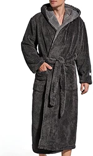 SlumberMee Mens Fleece Plush Robe with Hood Ultra Soft Fluffy Full Length Long with Pockets Luxurious House Coat