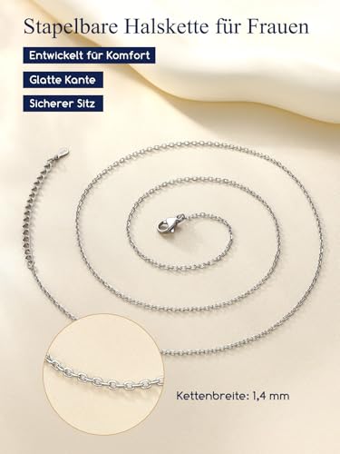 Suplight Kette ohne Anhänger Silber Damen Gliederkette 1,4mm Charm Collier Edelstahl Halsband Panzerkette dünne Rolokette, 48cm lang, Geschenk für Geburtstag