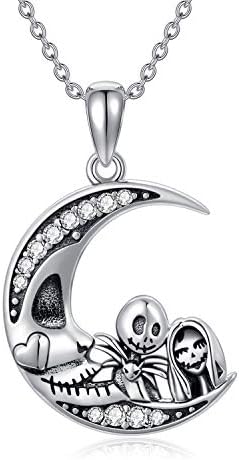 OONEFINITY Nightmare Necklaces Sterling Silver Jack and Sally Steampunk Moon Pendant I Love You Necklace Birthday Christmas Gifts for Women Girlfriend Couple