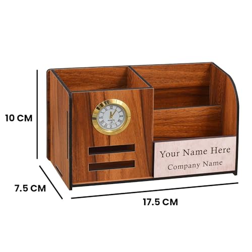 Image of Deskart Multipuropse Pen Holder Stand for Office Desk and Study Table | Multipurpose Stylish Stationary Organizer (Elite (With Clock), With Name Printing, Pen Holder)