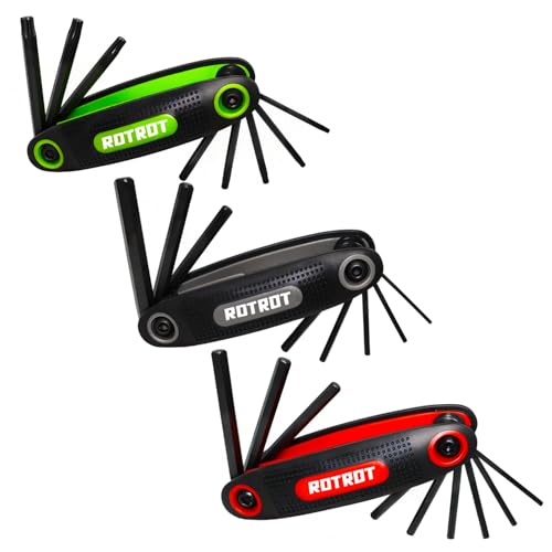 RDTRDT Folding Hex Key Set, 25 Piece Folding Allen Wrench Set, SAE, Metric, Torx Set, Chrome Vanadium Steel, 3 Pack Portable Allen Key Set for Basic Home Repair and General Applications