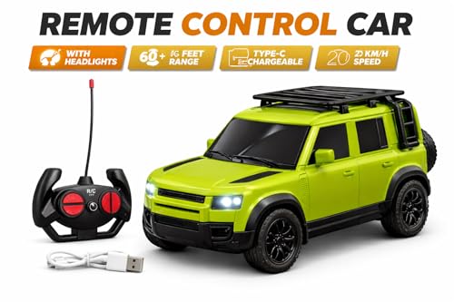 Image of TEC TAVAKKAL Remote Control Car for Kids & Adults, 50 Km /h High Speed RC Car with LED Headlights, 60+ Feet Range, Type-C Rechargeable Off-Road SUV Toy Car, 4 Direction Control (Green)