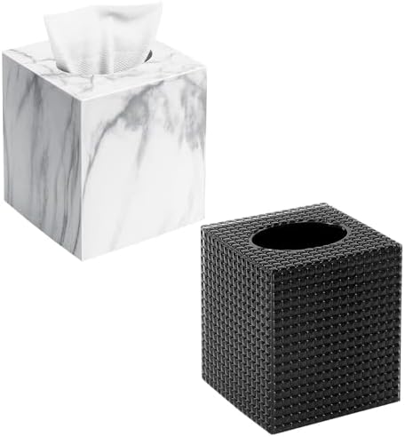 Square Tissue Box Cover, Marble/Black image 4