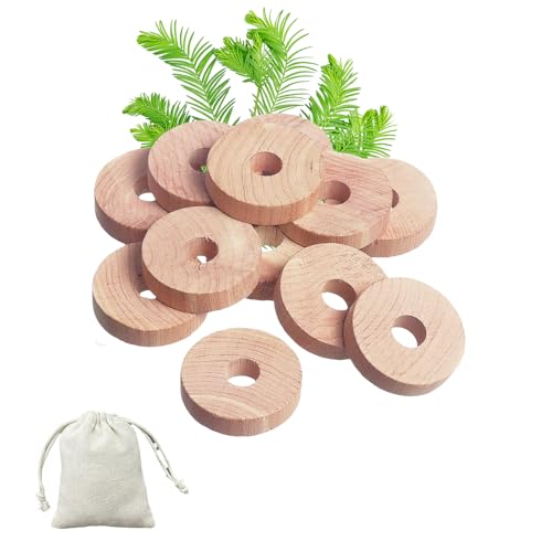 Antipolillas para Ropa Armario, Cedro Antipolillas, Anillos Antipolilla de Madera de Cedro, Ambientador Armario Ropa Natural, Cedro Rojo Aromático de 4cm para Protección Antipolilla, 12pcs