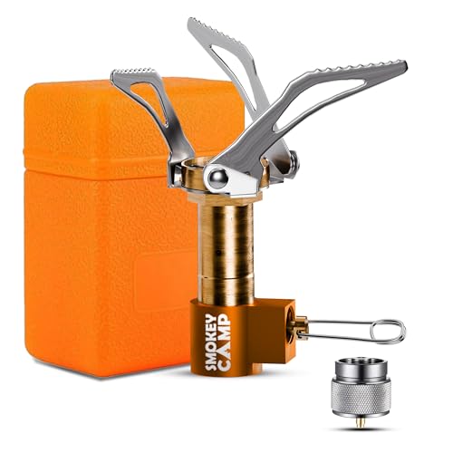 Mini 3000W Camping Stove, Ultralight Backpacking Camp Stove with a Carrying Case and an Additional Adapter, Compatable with Isobutane and Propane Tanks, Portable and Collapsible.